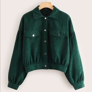 SHEIN CORDUROY GREEN CROPPED JACKET